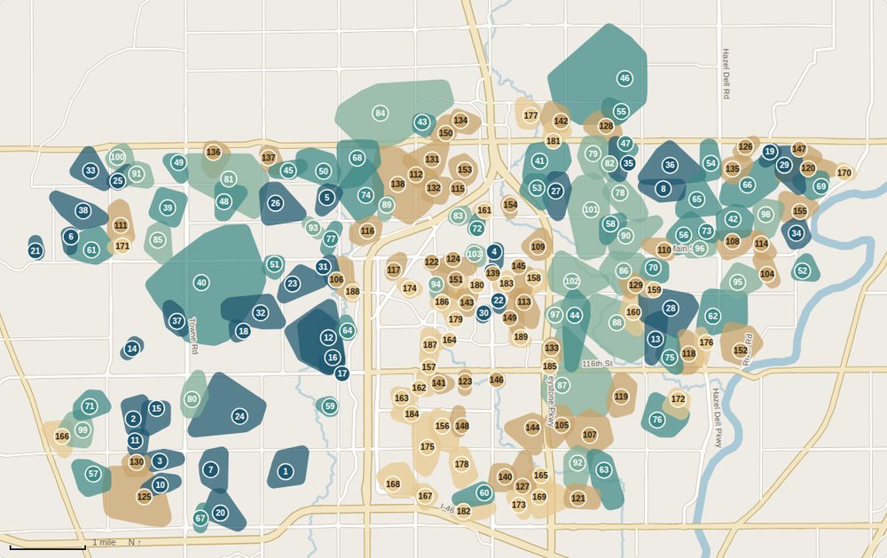Map of Carmel neighborhoods shaded by median sale price