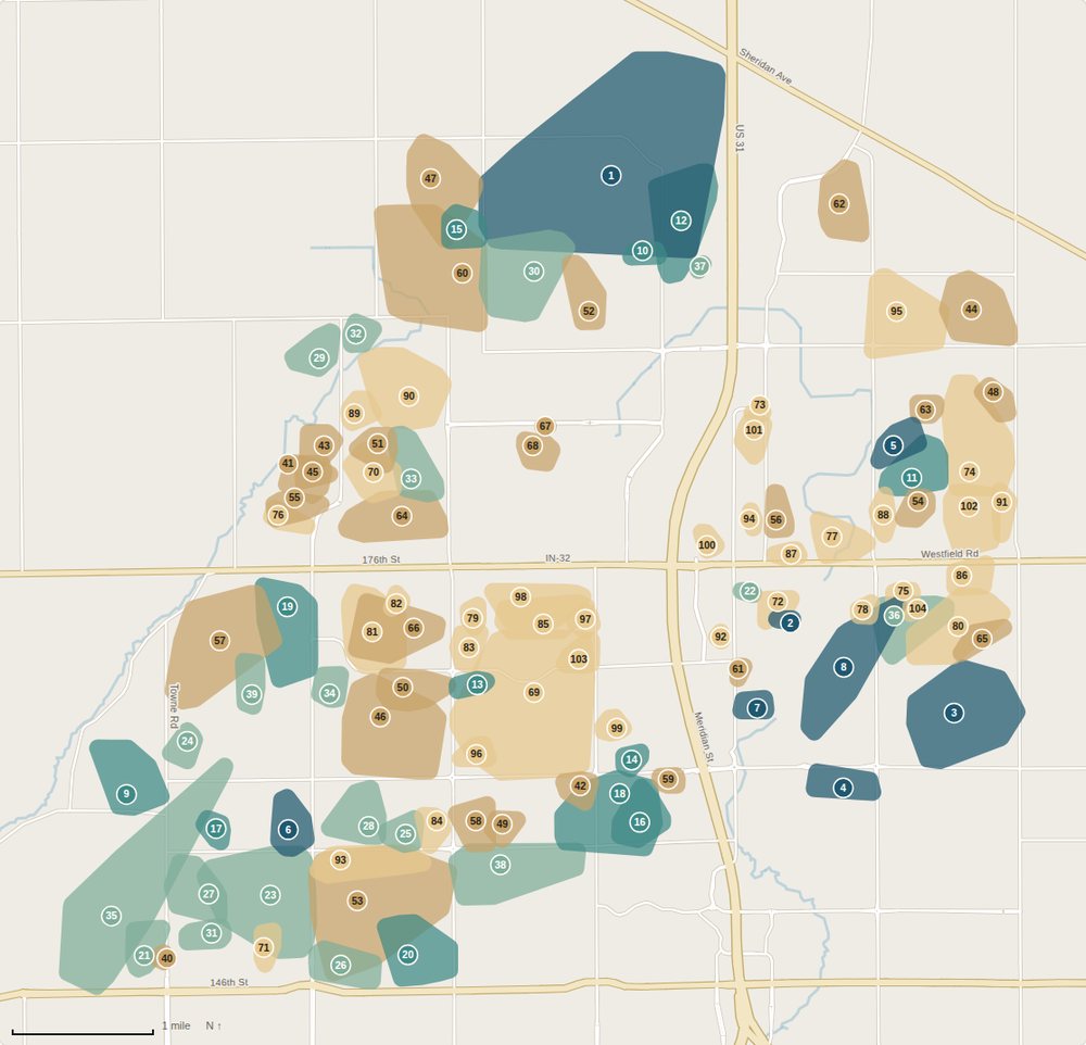 Map of Westfield neighborhoods shaded by median sale price