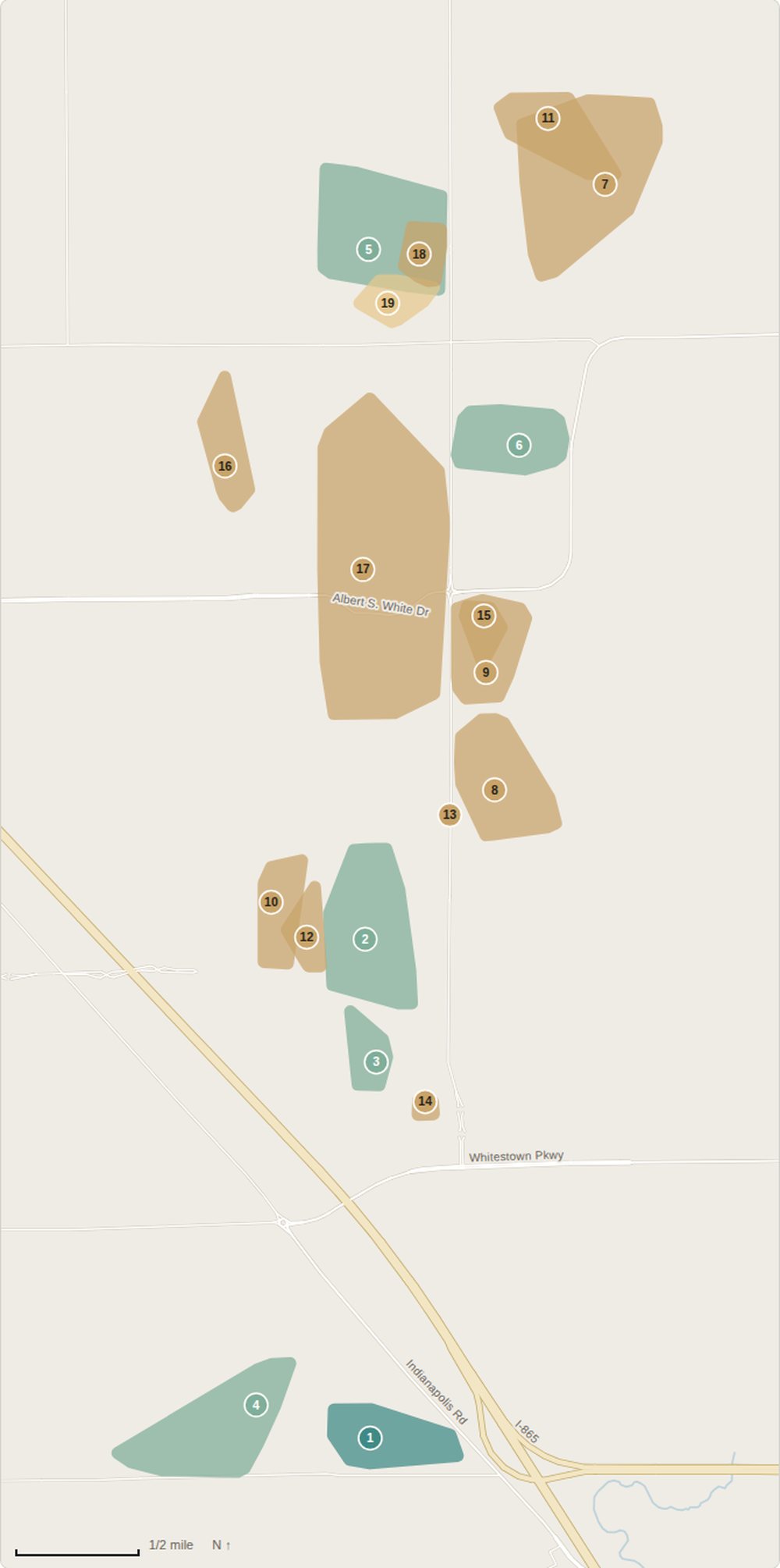 Map of Whitestown neighborhoods shaded by median sale price